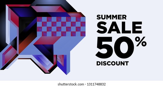 Summer Sale 50% Discount Banner with Colorful Abstract Geometric Background Pattern