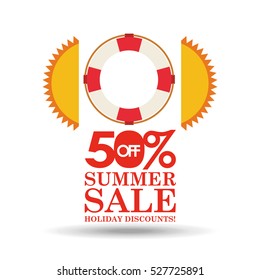 summer sale 50 discounts with life buoy vector illustration eps 10