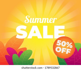 Summer sale 50% off banner and poster for social media, market and supermarket. premium vector