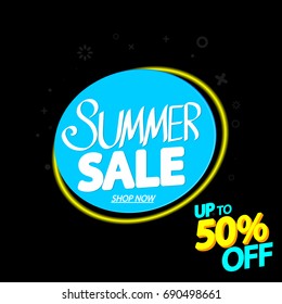 Summer Sale, up to 50% off, banner design template, vector illustration