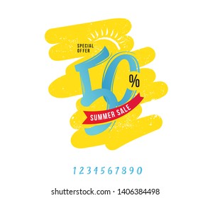 Summer Sale 50% Off Discount Tag Vector Illustration