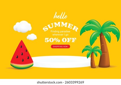 Summer sale with 50% off discount text for business flyers, ads and brochure lay out. Vector illustration summer banner promotion design.