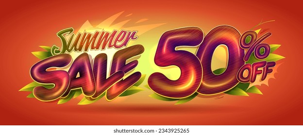 Summer sale 50% off, summer discounts vector web banner template