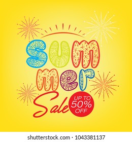 Summer Sale up to 50% off. Vector illustration.