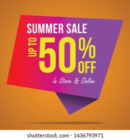 Summer sale 50% offer label sticker, sale discount price tag, label design for your discount campaign promotion in several occasion season sales