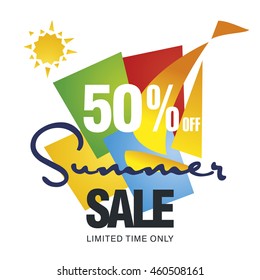 Summer sale 50 percent off discount offer sailboat color background vector