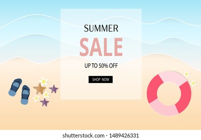 Summer sale up to 50 percents off banner vector illustration.