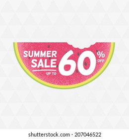 Summer Sale 60% off. Vector triangular background with watermelon.