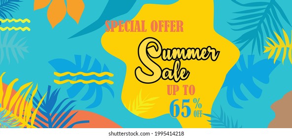 Summer sale up to 65 percent. summer special offers. vector illustration