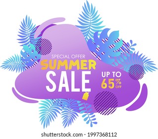 Summer sale up to 65 percent. summer special offers. vector illustration