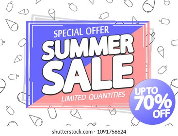 Summer Sale, up to 70% off, poster design template, vector illustration
