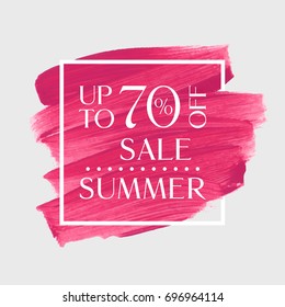 Summer Sale up to 70% off sign over watercolor art brush stroke paint abstract background vector illustration. Perfect acrylic design for a shop and sale banners.