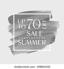 Summer Sale up to 70% off sign over watercolor art brush stroke paint abstract background vector illustration. Perfect acrylic design for a shop and sale banners.