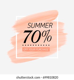 Summer Sale 70% off sign over watercolor art brush stroke paint abstract background vector illustration. Perfect acrylic design for a shop and sale banners.