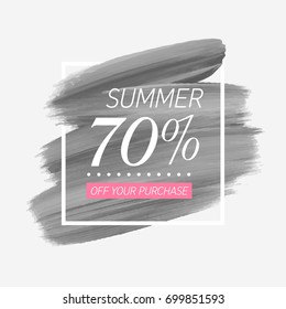 Summer Sale 70% off sign over watercolor art brush stroke paint abstract background vector illustration. Perfect acrylic design for a shop and sale banners.