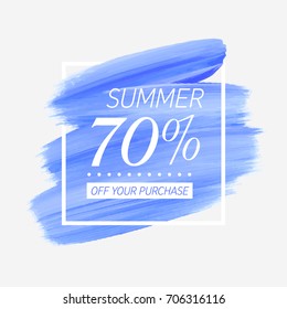 Summer Sale 70% off sign over watercolor art brush stroke paint abstract background vector illustration. Perfect acrylic design for a shop and sale banners.