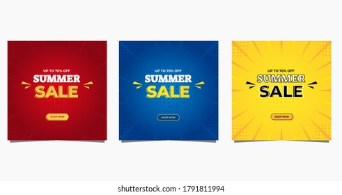 Summer sale up to 70% off, Trendy banner set Great for social media post templates. Isolated vector illustration.