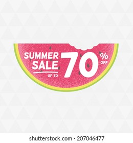 Summer Sale 70% off. Vector triangular background with watermelon.