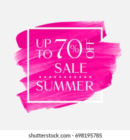 Summer Sale up to 70 percent off sign over watercolor art brush stroke paint abstract background vector illustration. Perfect acrylic design for a shop and sale banners.