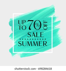 Summer Sale up to 70 percent off sign over watercolor art brush stroke paint abstract background vector illustration. Perfect acrylic design for a shop and sale banners.