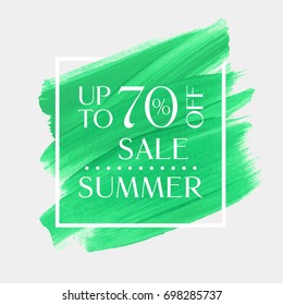 Summer Sale up to 70 percent off sign over watercolor art brush stroke paint abstract background vector illustration. Perfect acrylic design for a shop and sale banners.