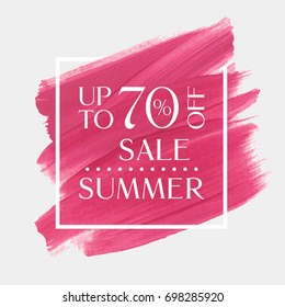Summer Sale up to 70 percent off sign over watercolor art brush stroke paint abstract background vector illustration. Perfect acrylic design for a shop and sale banners.
