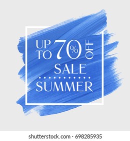 Summer Sale up to 70 percent off sign over watercolor art brush stroke paint abstract background vector illustration. Perfect acrylic design for a shop and sale banners.
