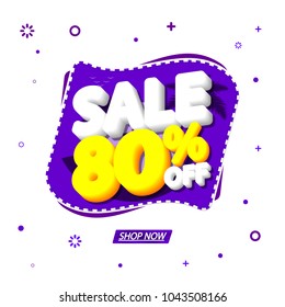 Summer Sale 80% off, discount tag, banner design template, app icon, vector illustration 