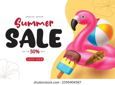 Summer sale abstract background clipart design. Summer sale in yellow and White banner template for holiday season limited time shopping discount with tropical elements clip art vector illustration.