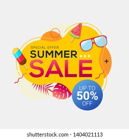 Summer sale abstract geometric banner template. Promo badge for your seasonal design. Vector illustration