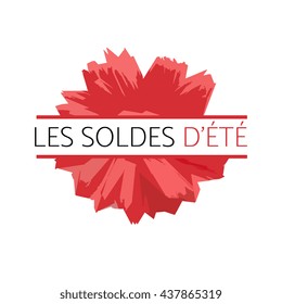 Summer sale advertising sign or Billboard in the shape of a flower with the inscription. Translated into French.