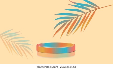 Summer sale backdrop podium with leaves Tropical. summer background with podium can use for product display.
