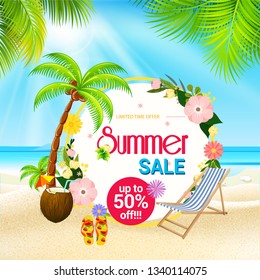Summer Sale Background with Abstract Realistic Discount Offers