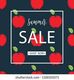 Summer sale background with apples. Vector illustration. 
