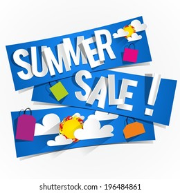 Summer Sale Background With Clouds And Sun vector illustration