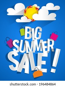 Summer Sale Background With Clouds And Sun vector illustration