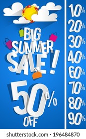 Summer Sale Background With Clouds And Sun vector illustration