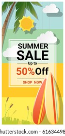 Summer sale background with colorful surfboards , vector , illustration
