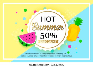 Summer sale background design for banner, flyer, wallpaper. Promotional discount shop materials, poster, brochure, voucher discount.