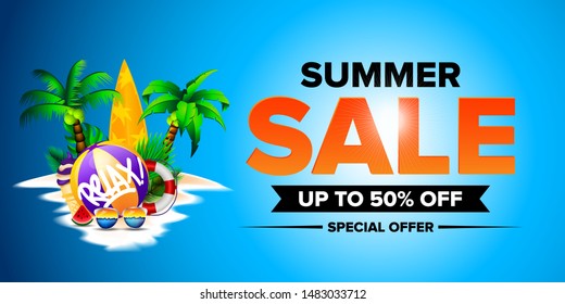Summer Sale Background Design with Element in the Beach