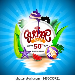 Summer Sale Background Design with Element in the Beach