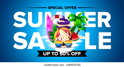 Summer Sale Background Design with Element in the Beach
