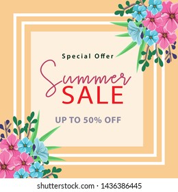 Summer sale background with flowers,  EPS10 vector illustration template