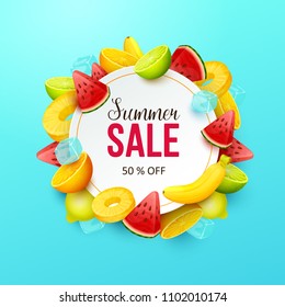 Summer sale background with fruits. Vector illustration.