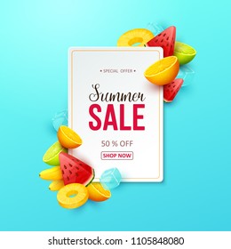 Summer sale background with fruits. Vector illustration.