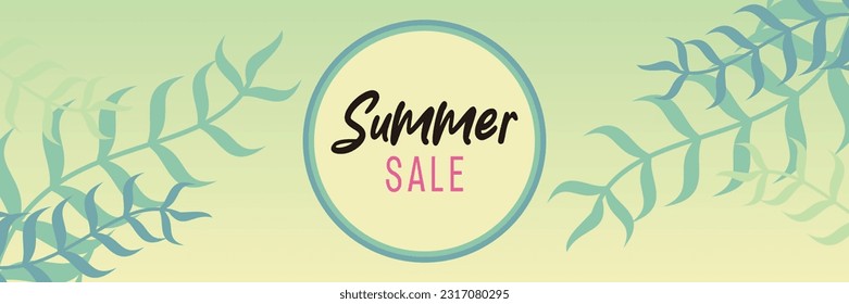 summer sale background, gradient color with leaf ornament. vector for banners, greeting cards, posters, presentations, flyers, social media.