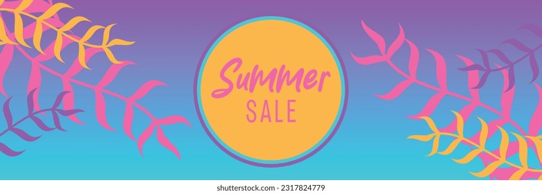 summer sale background, gradient color with leaf ornament. vector for banners, greeting cards, posters, presentations, flyers, social media.