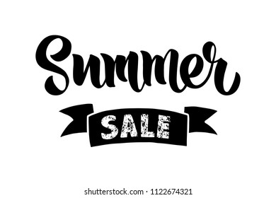 Summer Sale background. Hand drawn lettering. For banner, flyer, poster, template or web site design. Vector illustration.