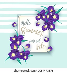 Summer sale background with iris flowers