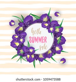 Summer sale background with iris flowers